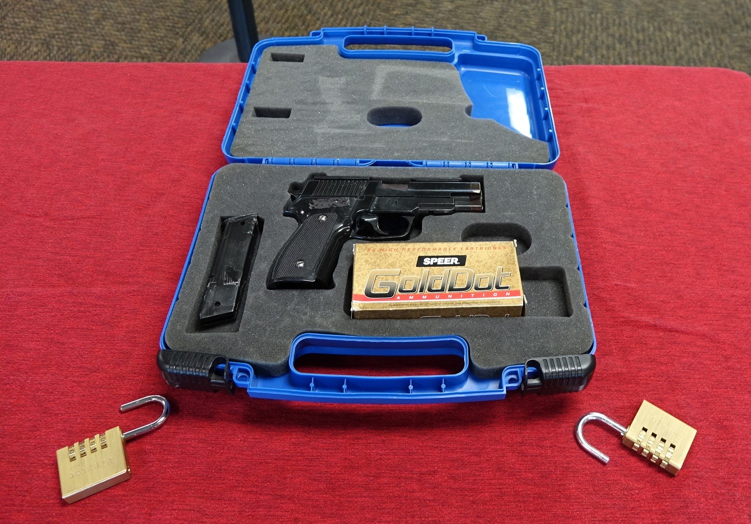 Handgun packed for travel on a commercial aircraft