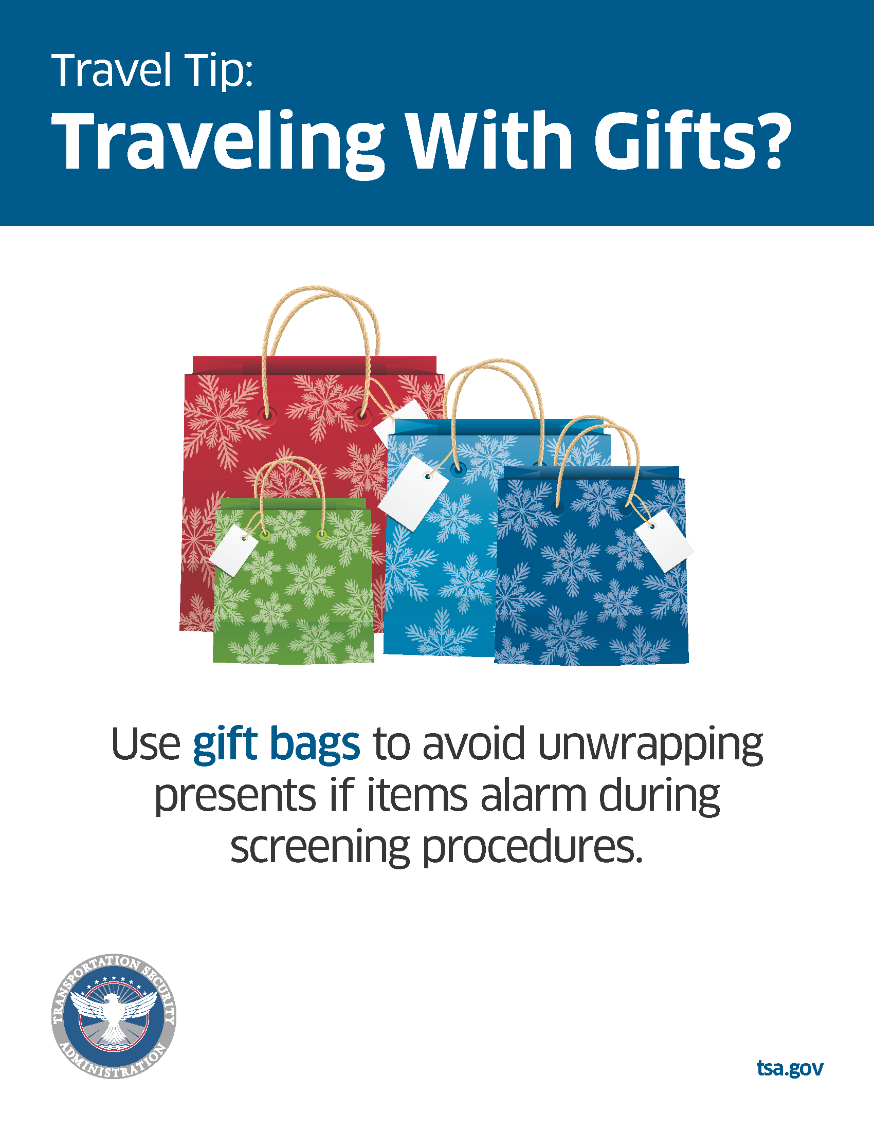 Use of gift boxes and gift bags are recommended for traveling with gifts. (TSA photos)