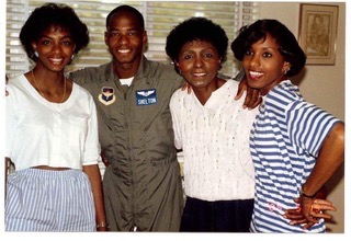 The family gathered in 1988 at Laughlin Air Force Base, Del Rio, Texas, for the graduation of William Shelton, Jr. from flight training. From left, Karen Shelton Waters, her brother, (Captain at the time) William Shelton, Jr., mom, Ella Shelton and sister, Connie Shelton. (Photo courtesy of Karen Shelton Waters)