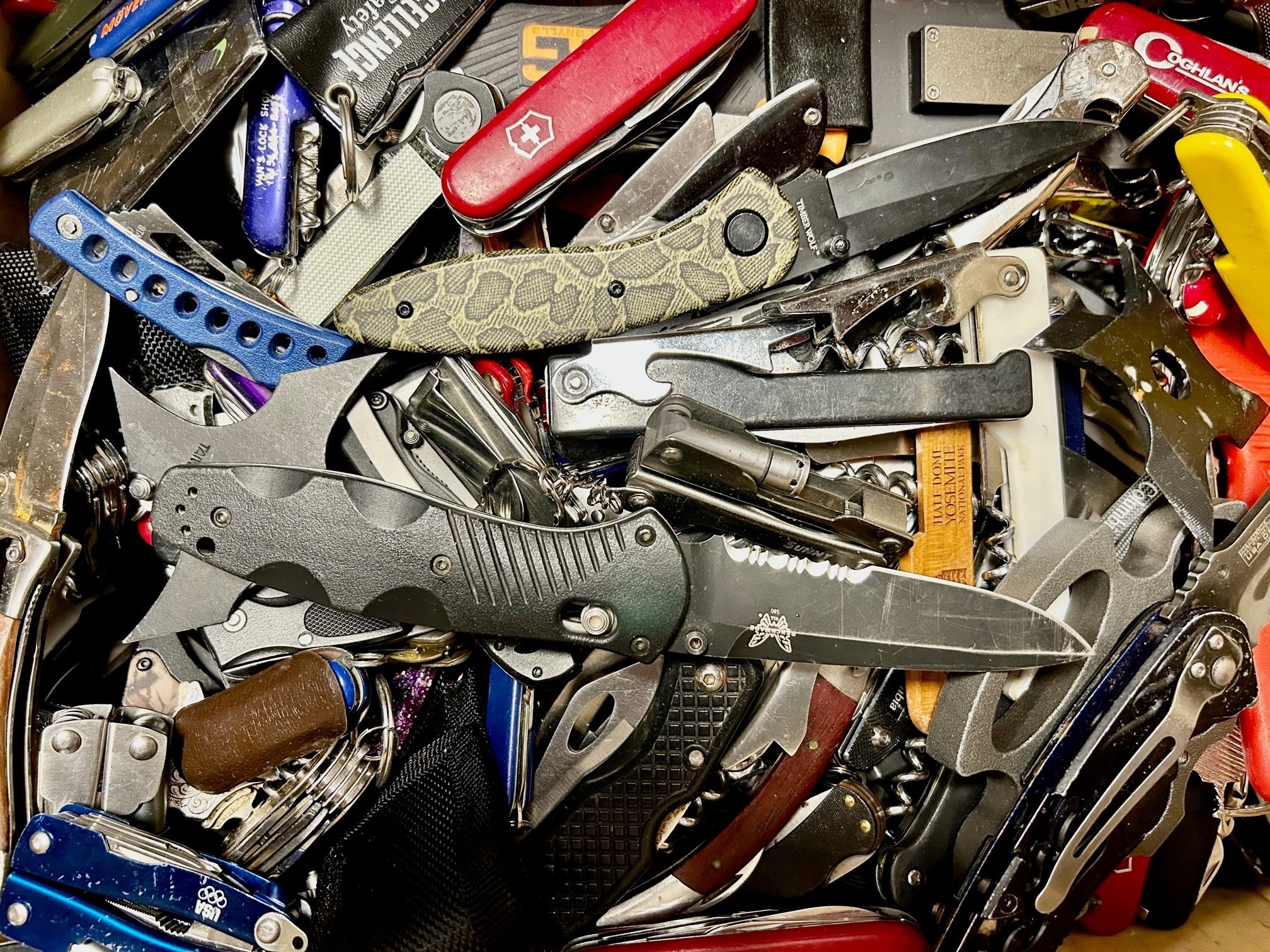 A pile of prohibited items that have been brought to TSA security checkpoints. (TSA photo)