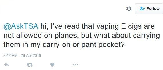 AskTSA Travel Tips In Over 140 Characters E cigarettes and Other