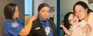 TSA Officer Ivy Costlow and her mom Master Security Training Instructor Tara Costlow (left photo) and mother-daughter duo at Pittsburgh International Airport. (Photo courtesy of Tara Costlow) 
