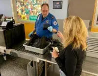 TSA officer checks ID photo