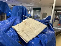 Ceiling tiles gave way under the weight of the water flowing in from the gaps in the roof. (SRQ photo)