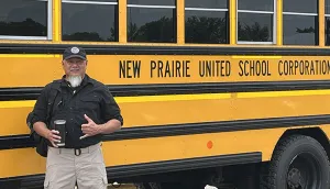 Indiana TSI Malcolm Duenas during a visit to the New Prairie United School Corporation. (Wendell Hart photo)