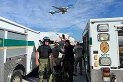 TSA participates in a joint bomb training exercise with the Miami-Dade Bomb Squad at Miami International Airport. (Photo courtesy of TSA MIA)