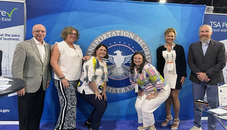 TSA’s Jerry Koehler; Defense Travel Management Office team members Jennifer McPherson, Betsey Grundy, Flora Koufopoulou Parsons; and TSA’s Karla Rinard and Mark Wojciechowski. (TSA photo)