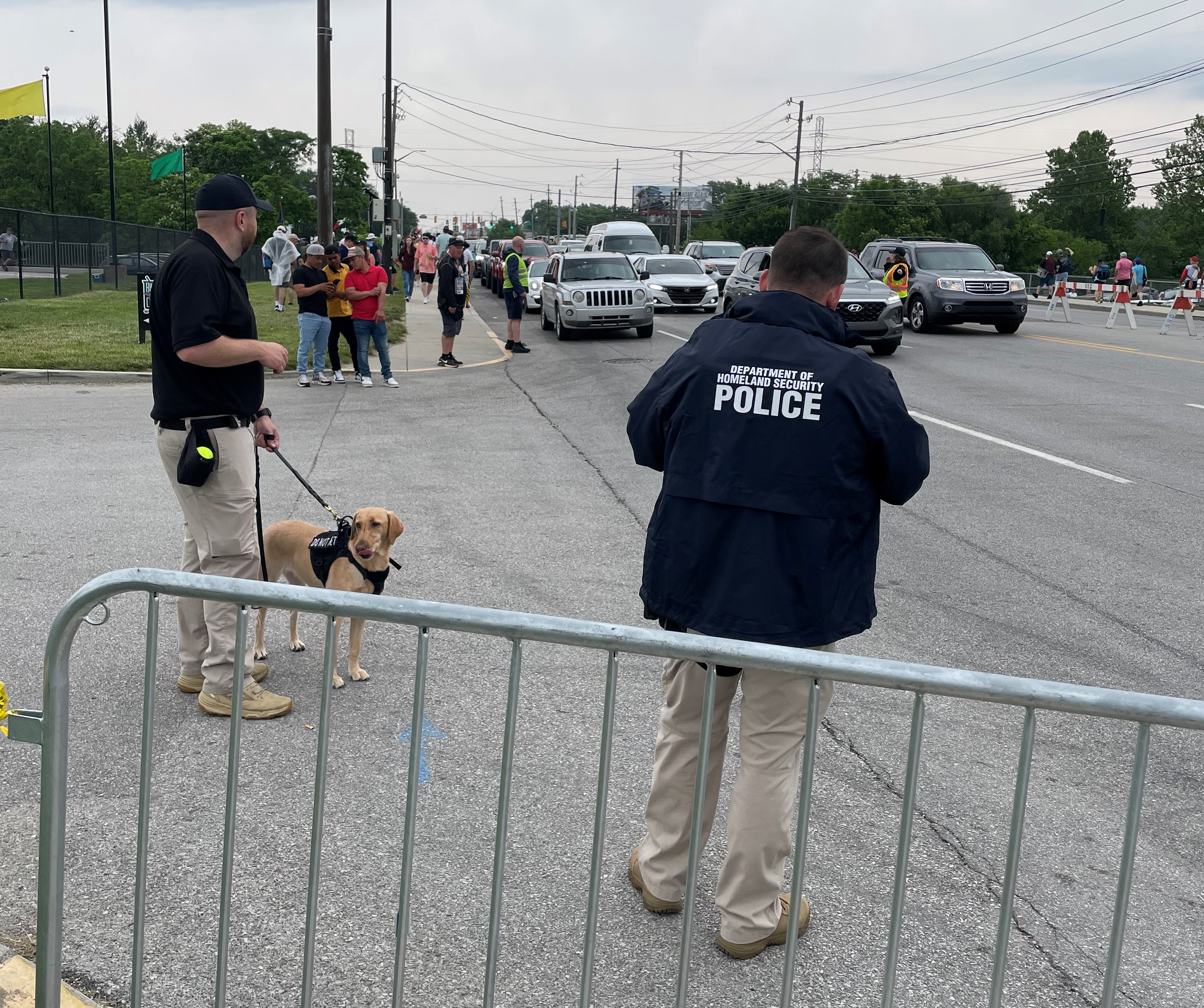 TSA VIPR and canine teams work a vehicle gate outside the speedway. (Photo courtesy of Bengy Tanner)